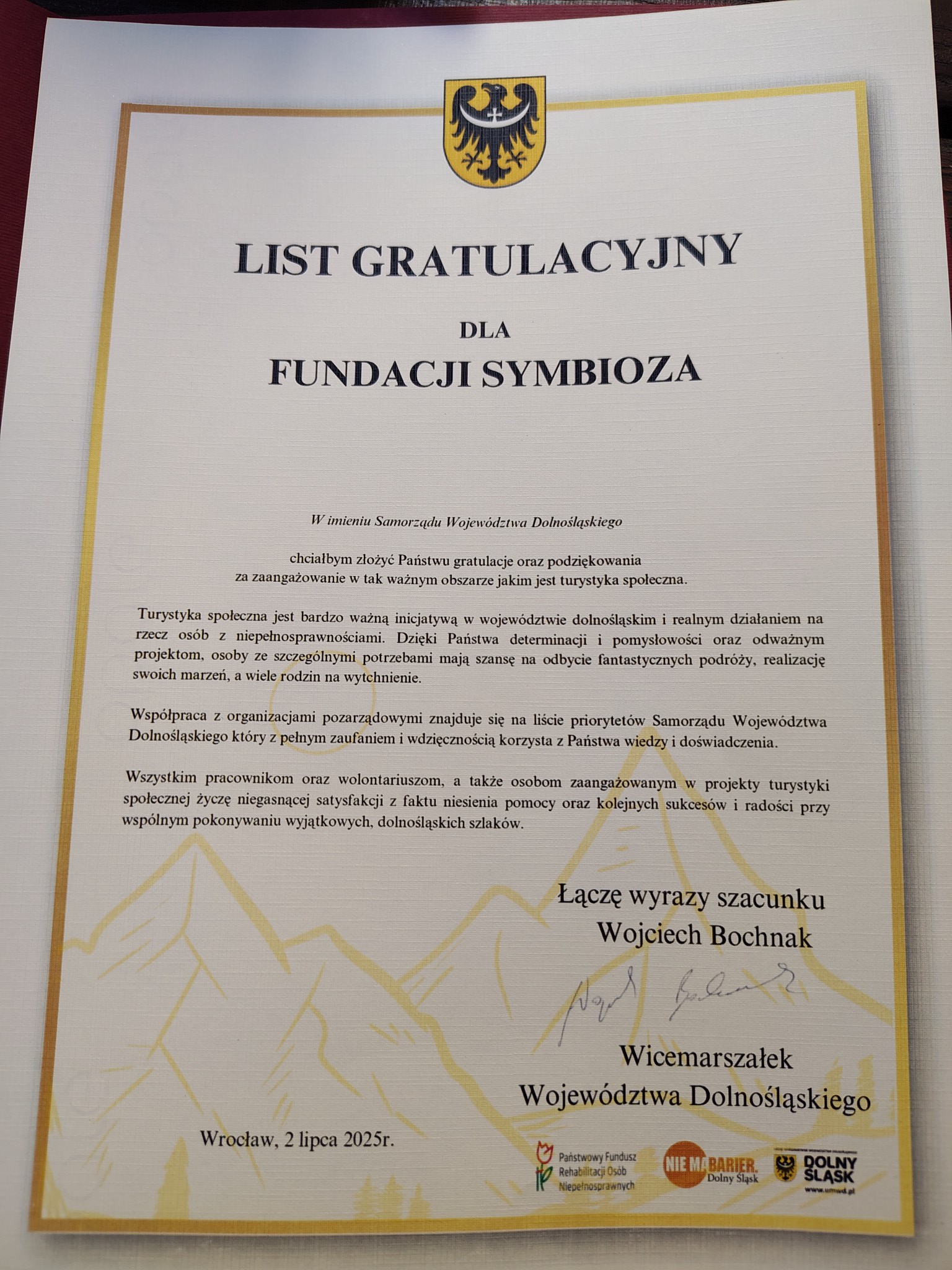 Fundacja Symbioza z wyróżnieniem za działania na rzecz turystyki społecznej